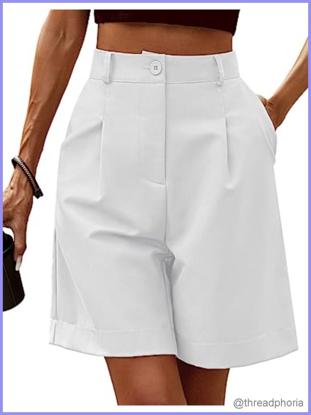 Wide Leg Bermuda Shorts High Waisted Knee Length Elastic Waist Pockets